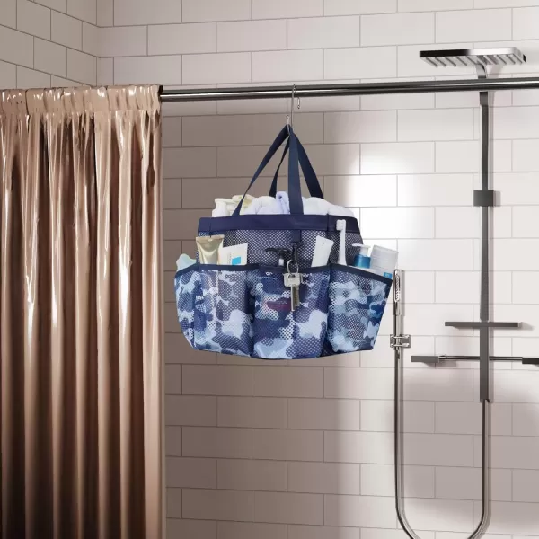Fcolor Mesh Shower Caddy Portable Upgrade Deeper 7 Pockets Basket Bag Tote for College Dorm Room Toiletry Bathroom Essentials Gym Camp Quick Dry 2 handles with S Hook BlackL  Dark Blue Camouflage