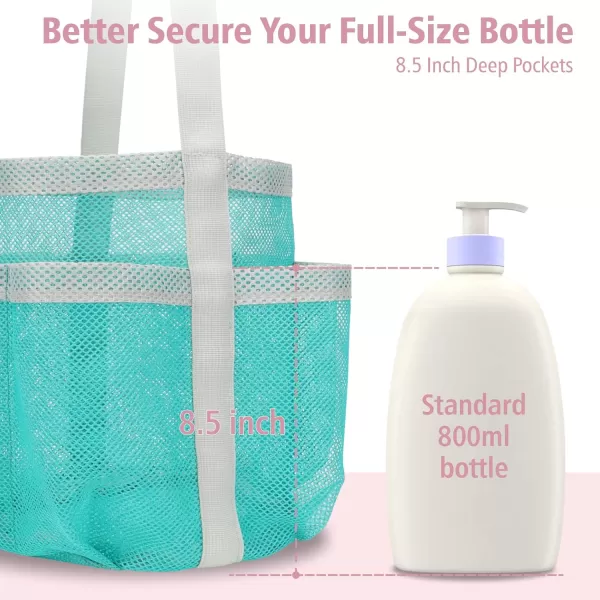 Fcolor Mesh Shower Caddy Portable Upgrade Deeper 7 Pockets Basket Bag Tote for College Dorm Room Toiletry Bathroom Essentials Gym Camp Quick Dry 2 handles with S Hook Black1 Pack L Mint Green