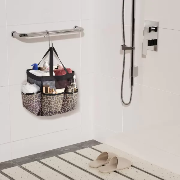 Fcolor Mesh Shower Caddy Portable Upgrade Deeper 7 Pockets Basket Bag Tote for College Dorm Room Toiletry Bathroom Essentials Gym Camp Quick Dry 2 handles with S Hook BlackL  Leopard