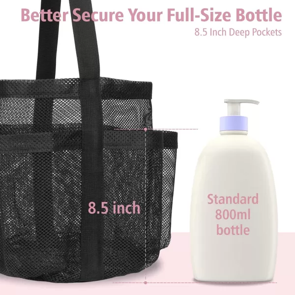 Fcolor Mesh Shower Caddy Portable Upgrade Deeper 7 Pockets Basket Bag Tote for College Dorm Room Toiletry Bathroom Essentials Gym Camp Quick Dry 2 handles with S Hook Black1 Pack L Black
