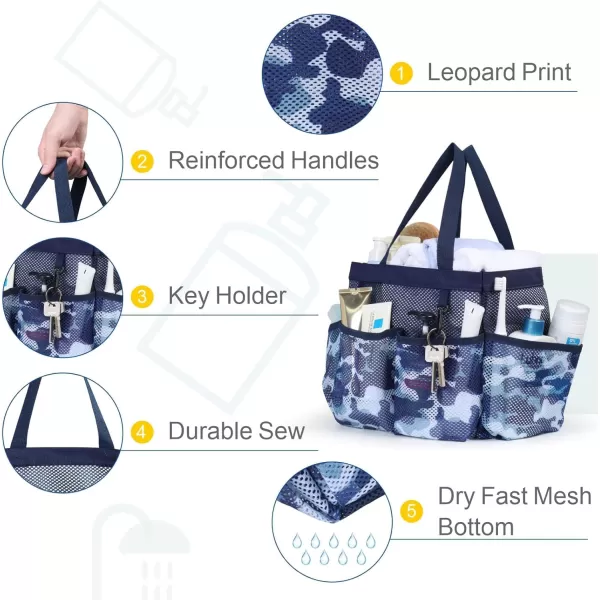 Fcolor Mesh Shower Caddy Portable Upgrade Deeper 7 Pockets Basket Bag Tote for College Dorm Room Toiletry Bathroom Essentials Gym Camp Quick Dry 2 handles with S Hook BlackL  Dark Blue Camouflage
