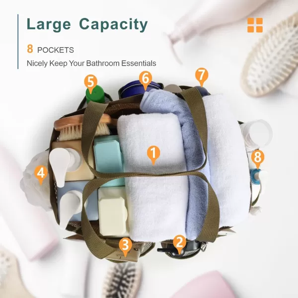 Fcolor Mesh Shower Caddy Portable Upgrade Deeper 7 Pockets Basket Bag Tote for College Dorm Room Toiletry Bathroom Essentials Gym Camp Quick Dry 2 handles with S Hook BlackL  Brown Camouflage