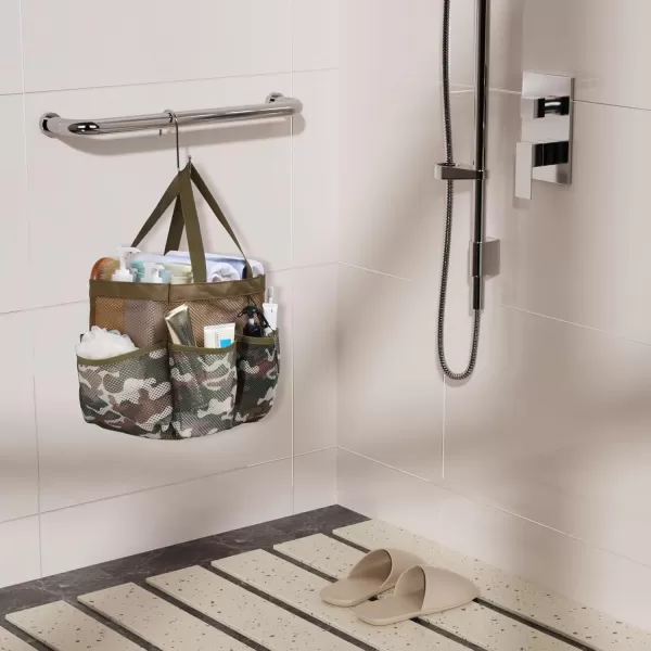 Fcolor Mesh Shower Caddy Portable Upgrade Deeper 7 Pockets Basket Bag Tote for College Dorm Room Toiletry Bathroom Essentials Gym Camp Quick Dry 2 handles with S Hook BlackL  Brown Camouflage