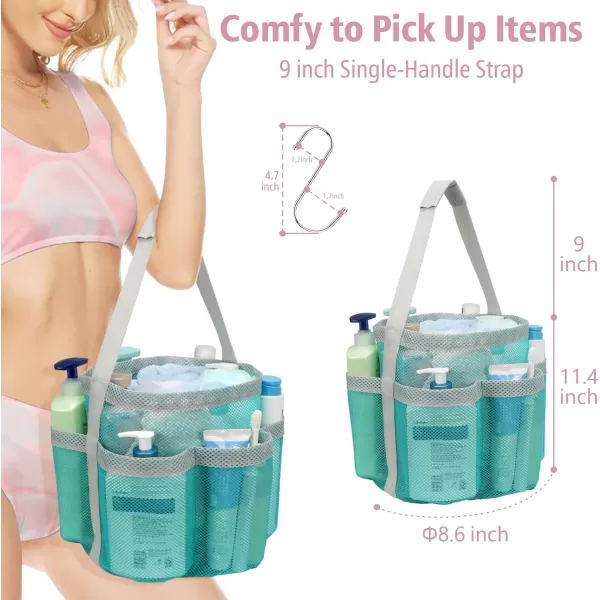 Fcolor Mesh Shower Caddy Portable Upgrade Deeper 7 Pockets Basket Bag Tote for College Dorm Room Toiletry Bathroom Essentials Gym Camp Quick Dry 2 handles with S Hook Black1 Pack L Mint Green