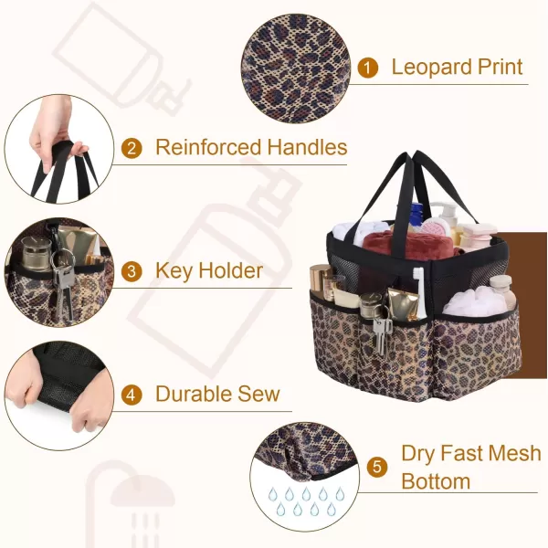 Fcolor Mesh Shower Caddy Portable Upgrade Deeper 7 Pockets Basket Bag Tote for College Dorm Room Toiletry Bathroom Essentials Gym Camp Quick Dry 2 handles with S Hook BlackL  Leopard