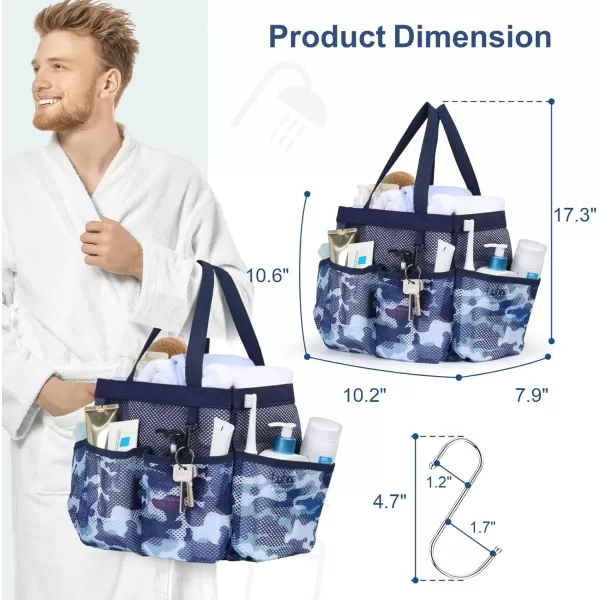 Fcolor Mesh Shower Caddy Portable Upgrade Deeper 7 Pockets Basket Bag Tote for College Dorm Room Toiletry Bathroom Essentials Gym Camp Quick Dry 2 handles with S Hook BlackL  Dark Blue Camouflage