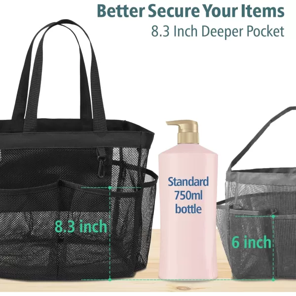 Fcolor Mesh Shower Caddy Portable Upgrade Deeper 7 Pockets Basket Bag Tote for College Dorm Room Toiletry Bathroom Essentials Gym Camp Quick Dry 2 handles with S Hook Black2 Packs XLarge Black