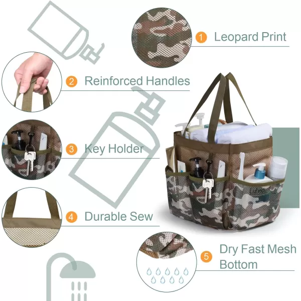 Fcolor Mesh Shower Caddy Portable Upgrade Deeper 7 Pockets Basket Bag Tote for College Dorm Room Toiletry Bathroom Essentials Gym Camp Quick Dry 2 handles with S Hook BlackL  Brown Camouflage