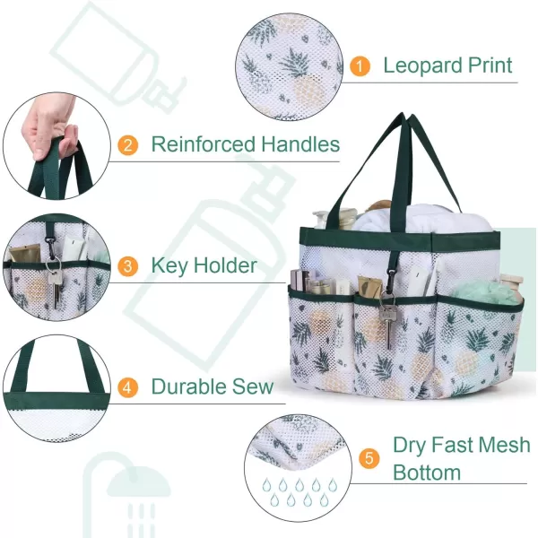 Fcolor Mesh Shower Caddy Portable Upgrade Deeper 7 Pockets Basket Bag Tote for College Dorm Room Toiletry Bathroom Essentials Gym Camp Quick Dry 2 handles with S Hook BlackL  Green Pineapple