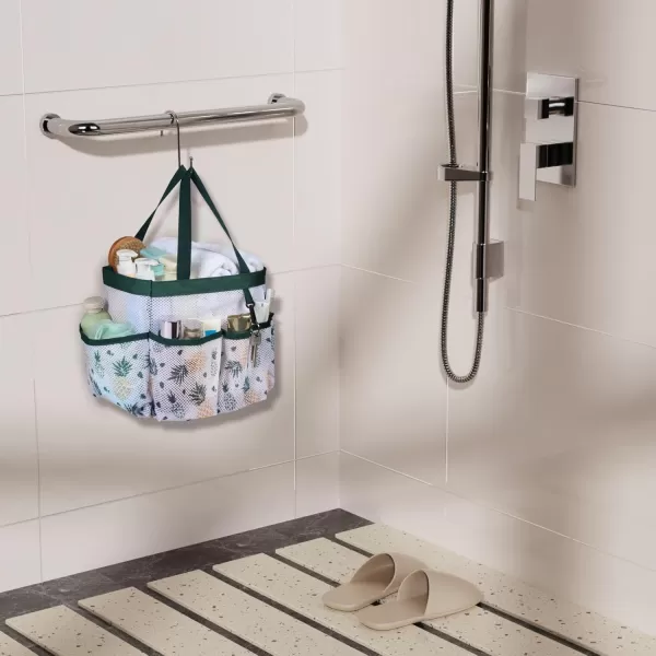 Fcolor Mesh Shower Caddy Portable Upgrade Deeper 7 Pockets Basket Bag Tote for College Dorm Room Toiletry Bathroom Essentials Gym Camp Quick Dry 2 handles with S Hook BlackL  Green Pineapple