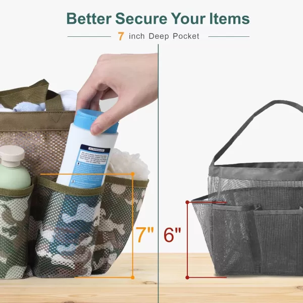 Fcolor Mesh Shower Caddy Portable Upgrade Deeper 7 Pockets Basket Bag Tote for College Dorm Room Toiletry Bathroom Essentials Gym Camp Quick Dry 2 handles with S Hook BlackL  Brown Camouflage