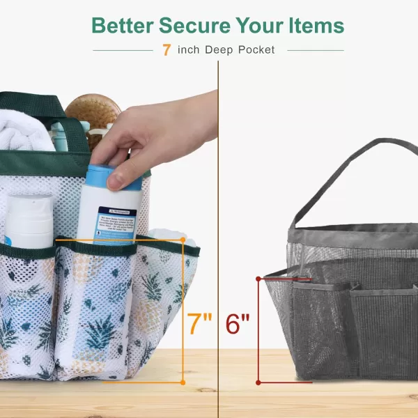 Fcolor Mesh Shower Caddy Portable Upgrade Deeper 7 Pockets Basket Bag Tote for College Dorm Room Toiletry Bathroom Essentials Gym Camp Quick Dry 2 handles with S Hook BlackL  Green Pineapple