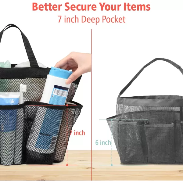 Fcolor Mesh Shower Caddy Portable Upgrade Deeper 7 Pockets Basket Bag Tote for College Dorm Room Toiletry Bathroom Essentials Gym Camp Quick Dry 2 handles with S Hook Black1 Pack Black