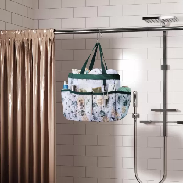 Fcolor Mesh Shower Caddy Portable Upgrade Deeper 7 Pockets Basket Bag Tote for College Dorm Room Toiletry Bathroom Essentials Gym Camp Quick Dry 2 handles with S Hook BlackL  Green Pineapple