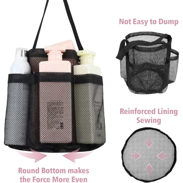 Fcolor Mesh Shower Caddy Portable Upgrade Deeper 7 Pockets Basket Bag Tote for College Dorm Room Toiletry Bathroom Essentials Gym Camp Quick Dry 2 handles with S Hook Black1 Pack L Black