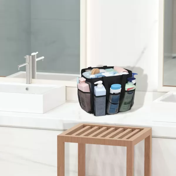 Fcolor Mesh Shower Caddy Portable Upgrade Deeper 7 Pockets Basket Bag Tote for College Dorm Room Toiletry Bathroom Essentials Gym Camp Quick Dry 2 handles with S Hook Black1 Pack XLarge Black