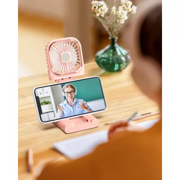 Fcolor Portable Hand Held Fan  Personal Fan with Phone Holder Power Bank Rechargeable Handheld Mini Fan 3 Speed Adjustable Small Mini Fan for Summer Travel Outdoor Beach College Concert EssentialsUpgrade Pink