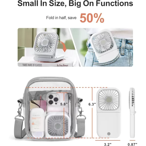 Fcolor Portable Hand Held Fan  Personal Fan with Phone Holder Power Bank Rechargeable Handheld Mini Fan 3 Speed Adjustable Small Mini Fan for Summer Travel Outdoor Beach College Concert EssentialsWhite