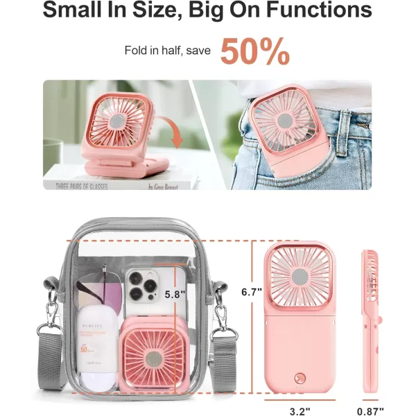 Fcolor Portable Hand Held Fan  Personal Fan with Phone Holder Power Bank Rechargeable Handheld Mini Fan 3 Speed Adjustable Small Mini Fan for Summer Travel Outdoor Beach College Concert EssentialsUpgrade Pink