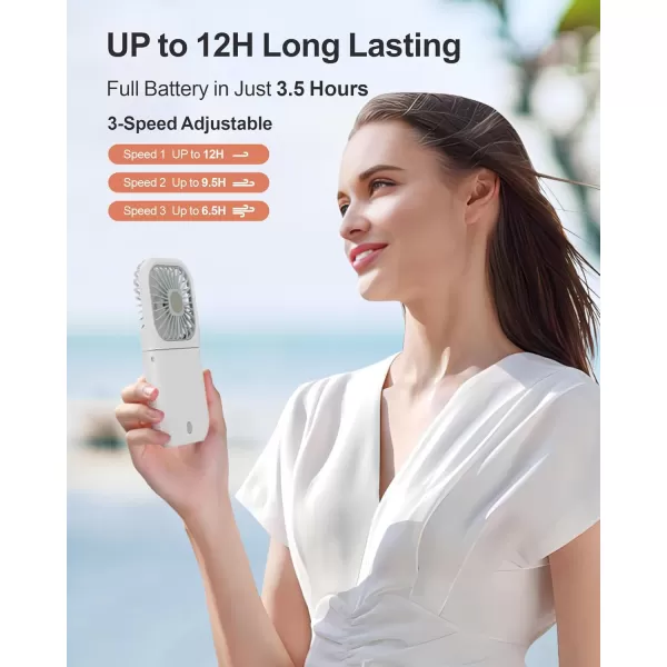Fcolor Portable Hand Held Fan  Personal Fan with Phone Holder Power Bank Rechargeable Handheld Mini Fan 3 Speed Adjustable Small Mini Fan for Summer Travel Outdoor Beach College Concert EssentialsWhite