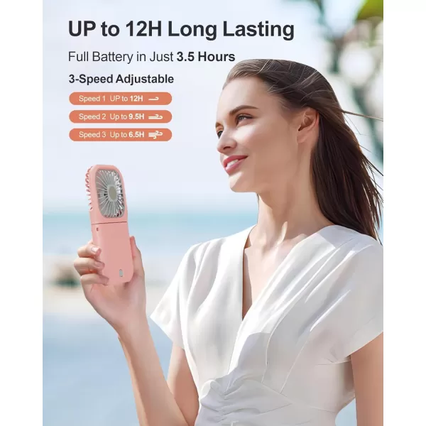 Fcolor Portable Hand Held Fan  Personal Fan with Phone Holder Power Bank Rechargeable Handheld Mini Fan 3 Speed Adjustable Small Mini Fan for Summer Travel Outdoor Beach College Concert EssentialsPink