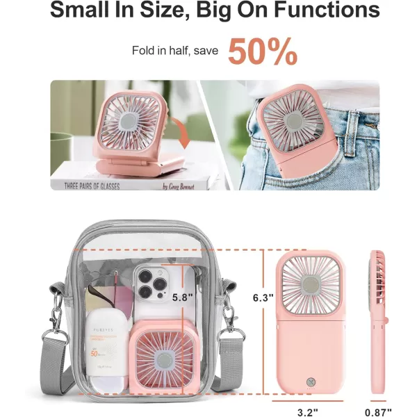 Fcolor Portable Hand Held Fan  Personal Fan with Phone Holder Power Bank Rechargeable Handheld Mini Fan 3 Speed Adjustable Small Mini Fan for Summer Travel Outdoor Beach College Concert EssentialsPink