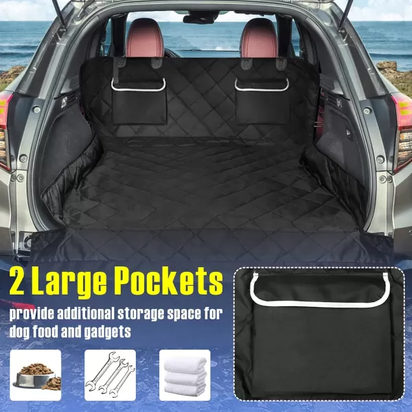 Fcolor SUV Cargo Liner for Dogs Water Resistant Pet Cover Dog Seat Mat SUVs Sedans Vans with Bumper Flap Protector NonSlip Large Size Universal Fit BlackPockets Black