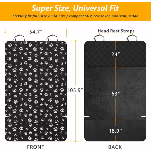 Fcolor SUV Cargo Liner for Dogs Water Resistant Pet Cover Dog Seat Mat SUVs Sedans Vans with Bumper Flap Protector NonSlip Large Size Universal Fit BlackPaw Print
