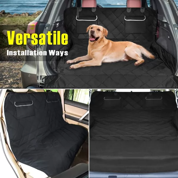 Fcolor SUV Cargo Liner for Dogs Water Resistant Pet Cover Dog Seat Mat SUVs Sedans Vans with Bumper Flap Protector NonSlip Large Size Universal Fit BlackPockets Black