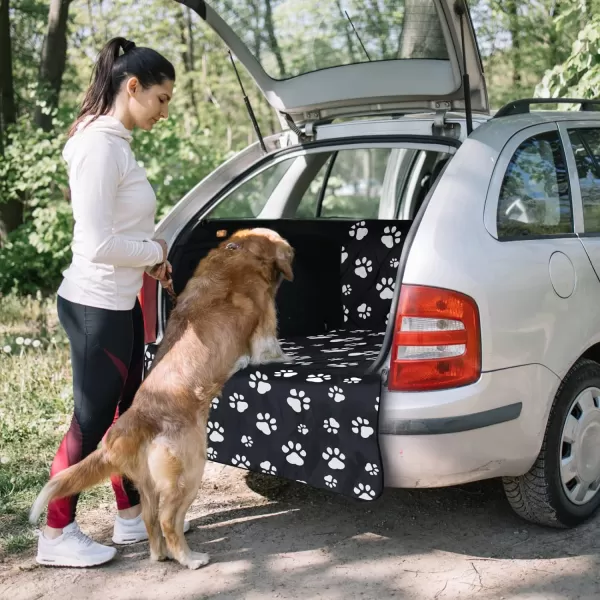 Fcolor SUV Cargo Liner for Dogs Water Resistant Pet Cover Dog Seat Mat SUVs Sedans Vans with Bumper Flap Protector NonSlip Large Size Universal Fit BlackPaw Print