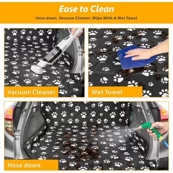 Fcolor SUV Cargo Liner for Dogs Water Resistant Pet Cover Dog Seat Mat SUVs Sedans Vans with Bumper Flap Protector NonSlip Large Size Universal Fit BlackPaw Print