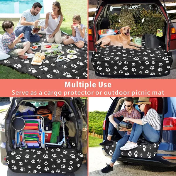 Fcolor SUV Cargo Liner for Dogs Water Resistant Pet Cover Dog Seat Mat SUVs Sedans Vans with Bumper Flap Protector NonSlip Large Size Universal Fit BlackPaw Print