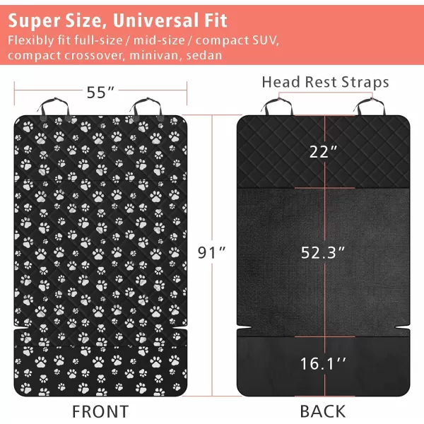 Fcolor SUV Cargo Liner for Dogs Water Resistant Pet Cover Dog Seat Mat SUVs Sedans Vans with Bumper Flap Protector NonSlip Large Size Universal Fit BlackPaw Print