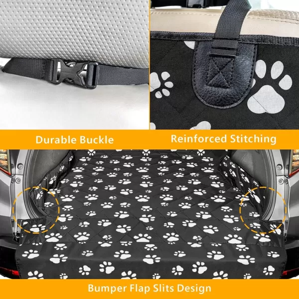 Fcolor SUV Cargo Liner for Dogs Water Resistant Pet Cover Dog Seat Mat SUVs Sedans Vans with Bumper Flap Protector NonSlip Large Size Universal Fit BlackPaw Print