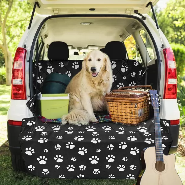 Fcolor SUV Cargo Liner for Dogs Water Resistant Pet Cover Dog Seat Mat SUVs Sedans Vans with Bumper Flap Protector NonSlip Large Size Universal Fit BlackPaw Print