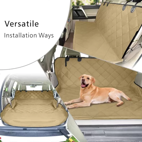 Fcolor SUV Cargo Liner for Dogs Water Resistant Pet Cover Dog Seat Mat SUVs Sedans Vans with Bumper Flap Protector NonSlip Large Size Universal Fit BlackKhaki