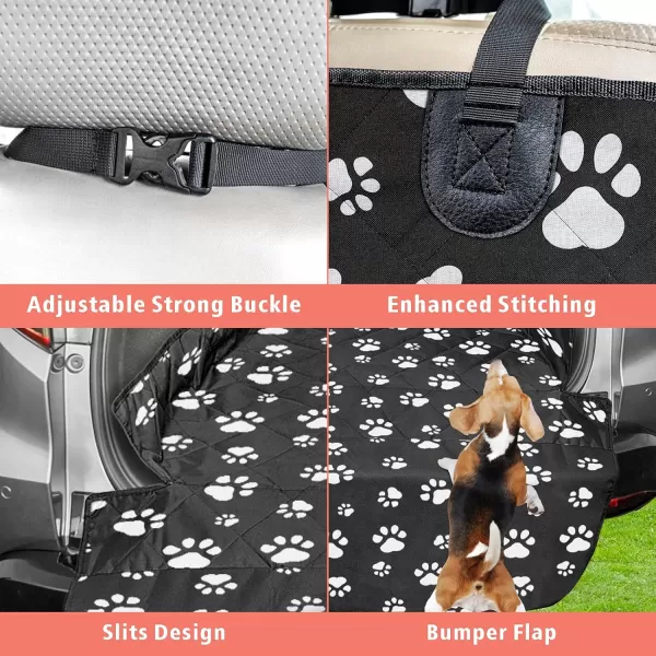 Fcolor SUV Cargo Liner for Dogs Water Resistant Pet Cover Dog Seat Mat SUVs Sedans Vans with Bumper Flap Protector NonSlip Large Size Universal Fit BlackPaw Print
