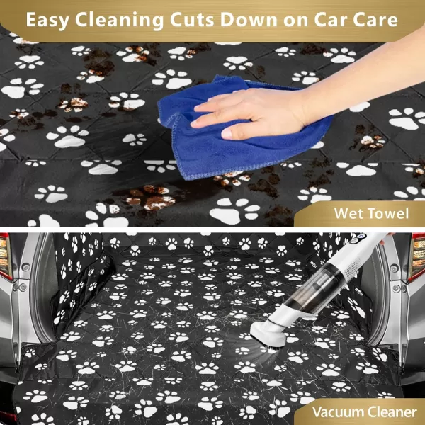 Fcolor SUV Cargo Liner for Dogs  Waterproof Pet Cargo Liner with Side Flaps Comfort Dog Cargo Cover with Bumper Flap Scrachproof NonSlip Large Size Universal Fit SUVs Sedans Trunks Vans BlackWith Side Flaps  Paw Black