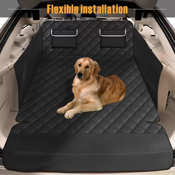 Fcolor SUV Cargo Liner for Dogs  Waterproof Pet Cargo Liner with Side Flaps Comfort Dog Cargo Cover with Bumper Flap Scrachproof NonSlip Large Size Universal Fit SUVs Sedans Trunks Vans BlackWith Pockets  Black