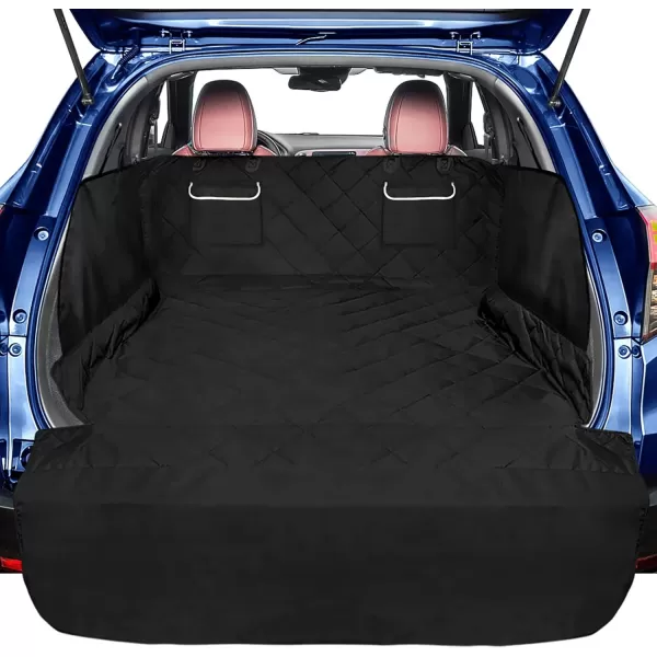 Fcolor SUV Cargo Liner for Dogs  Waterproof Pet Cargo Liner with Side Flaps Comfort Dog Cargo Cover with Bumper Flap Scrachproof NonSlip Large Size Universal Fit SUVs Sedans Trunks Vans BlackWith Pockets  Black
