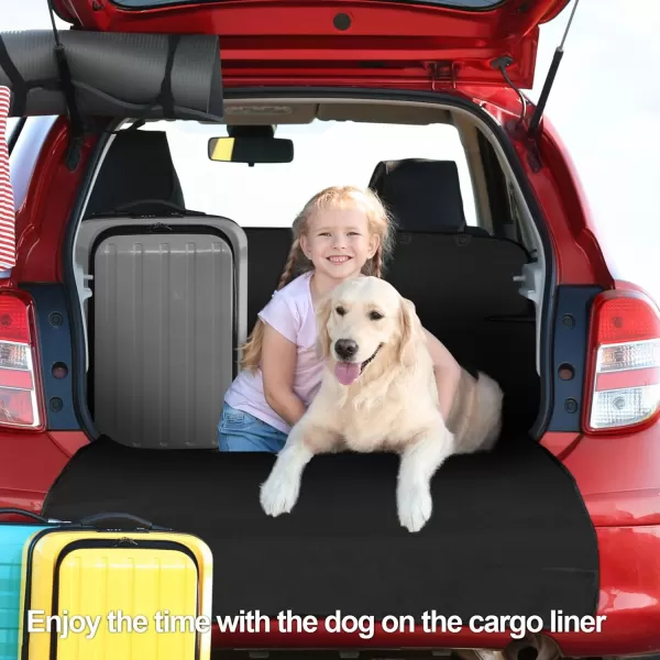 Fcolor SUV Cargo Liner for Dogs  Waterproof Pet Cargo Liner with Side Flaps Comfort Dog Cargo Cover with Bumper Flap Scrachproof NonSlip Large Size Universal Fit SUVs Sedans Trunks Vans BlackBasic  Black