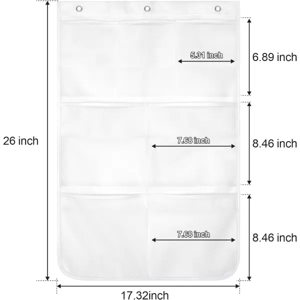 Fcolor Shower Organizer for Cruise Ship Essentials  with 3 Adhesive Hooks and 3 Metal Loop Hangers Quick Dry Mesh Shower Caddy Hanging 7 Pockets Bathroom Bag Tote for Shampoo Soap WhiteBeautiful White