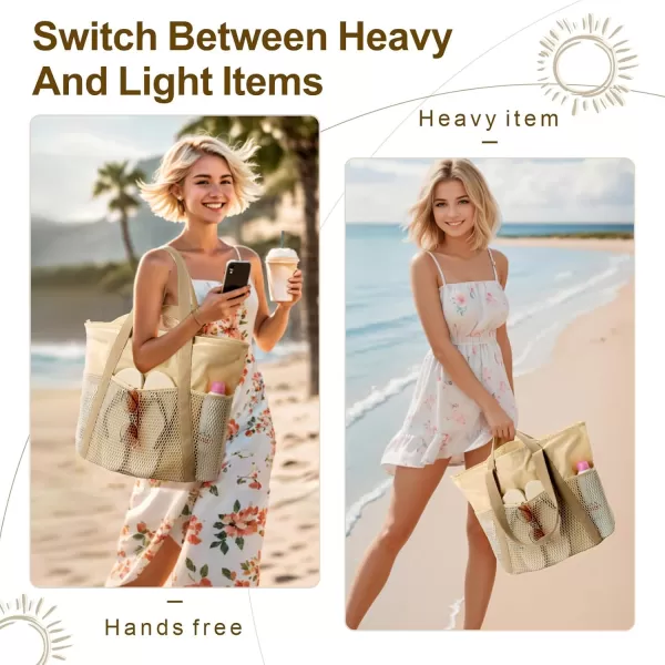 Fcolor Waterproof Beach Bags for Women  Machine Washable Travel Tote Bag with Zipper Packable for Beach Cruise SwimBeige