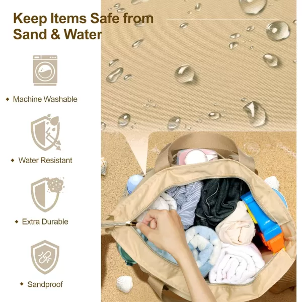 Fcolor Waterproof Beach Bags for Women  Machine Washable Travel Tote Bag with Zipper Packable for Beach Cruise SwimBeige