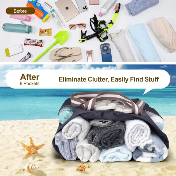 Fcolor Waterproof Beach Bags for Women  Machine Washable Travel Tote Bag with Zipper Packable for Beach Cruise SwimBlack