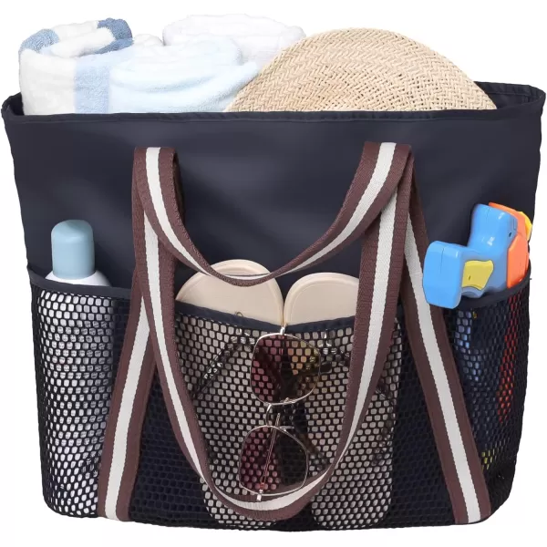 Fcolor Waterproof Beach Bags for Women  Machine Washable Travel Tote Bag with Zipper Packable for Beach Cruise SwimBlack