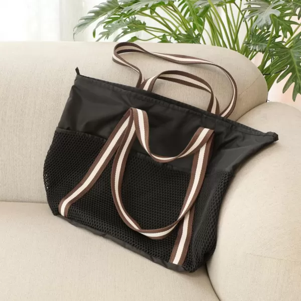Fcolor Waterproof Beach Bags for Women  Machine Washable Travel Tote Bag with Zipper Packable for Beach Cruise SwimBlack