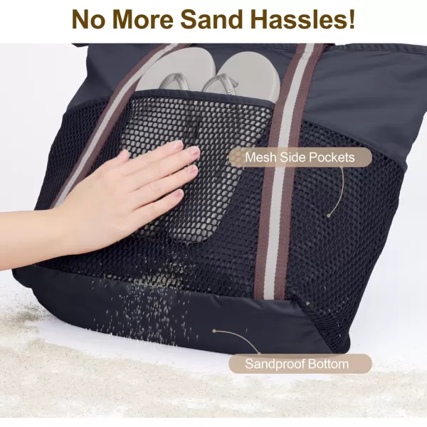 Fcolor Waterproof Beach Bags for Women  Machine Washable Travel Tote Bag with Zipper Packable for Beach Cruise SwimBlack