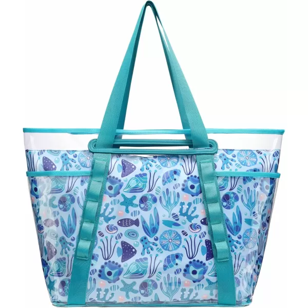 Fcolor Waterproof Beach Bags for Women  Machine Washable Travel Tote Bag with Zipper Packable for Beach Cruise SwimBlue