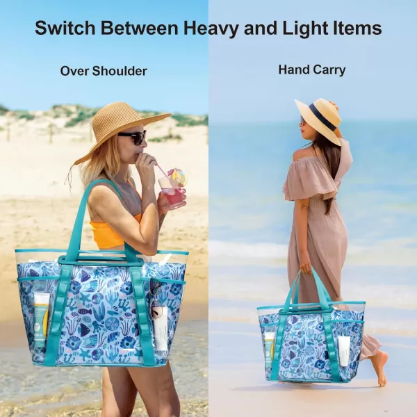 Fcolor Waterproof Beach Bags for Women  Machine Washable Travel Tote Bag with Zipper Packable for Beach Cruise SwimBlue